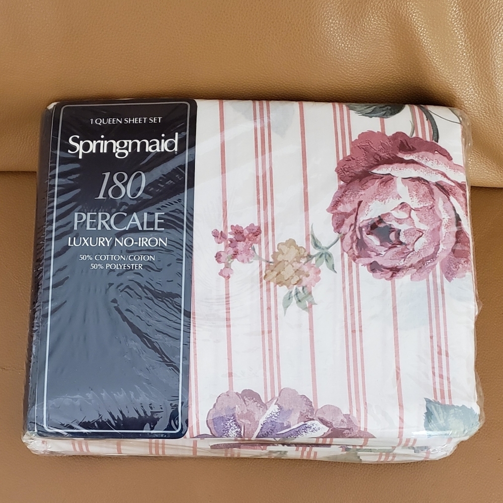 Vtg Springmaid Queen Sheet Set 180 Percale Rose